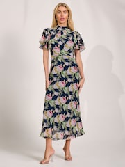 Jolie Moi Blue High Neck Angel Sleeve Chiffon Maxi Dress - Image 6 of 6