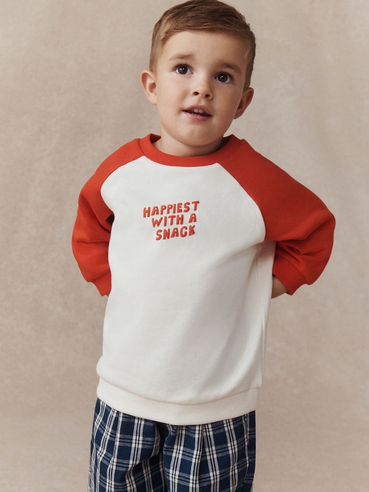 Red/White Happiest With A Snack Printed Crew Neck Sweat Top (3mths-7yrs) - Image 1 of 7
