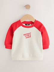 Red/White Happiest With A Snack Printed Crew Neck Sweat Top (3mths-7yrs) - Image 4 of 7