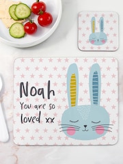 Personalised Easter Bunny Placemat and Coaster Set by Treat Republic - Image 1 of 3