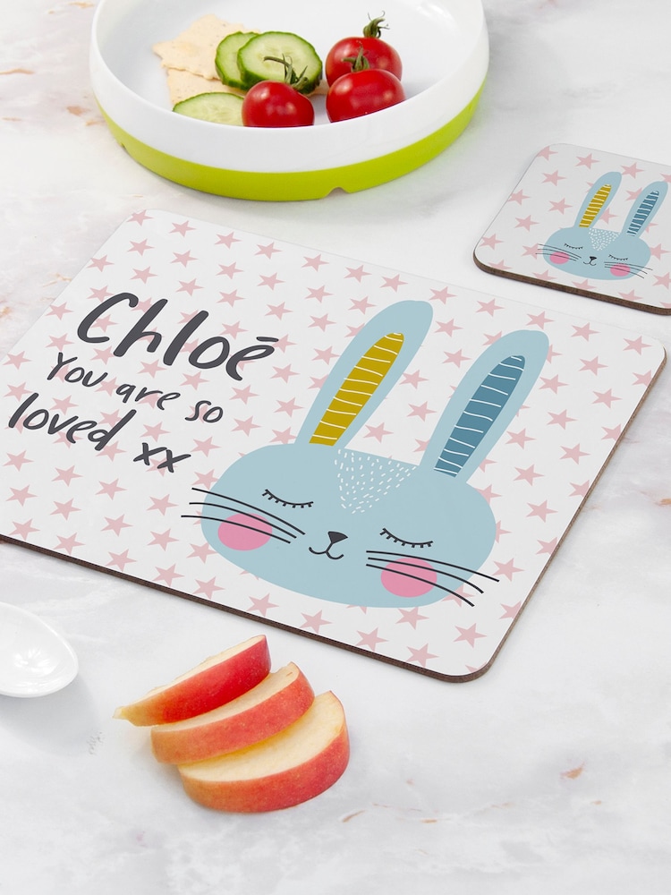 Personalised Easter Bunny Placemat and Coaster Set by Treat Republic - Image 2 of 3