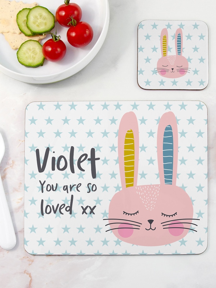 Personalised Easter Bunny Placemat and Coaster Set by Treat Republic - Image 1 of 3