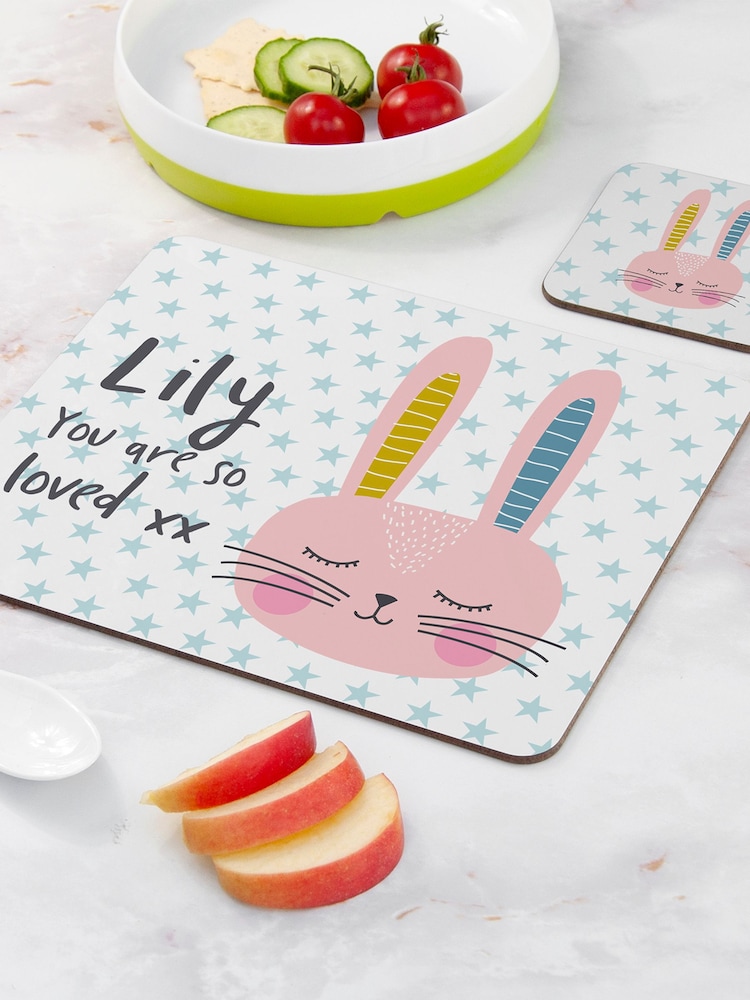 Personalised Easter Bunny Placemat and Coaster Set by Treat Republic - Image 2 of 3