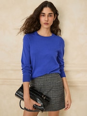 Cobalt Blue Cotton Rich Soft Touch Long Sleeve Crew Neck Jumper - Image 1 of 4