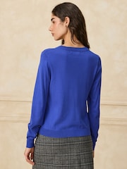 Cobalt Blue Cotton Rich Soft Touch Long Sleeve Crew Neck Jumper - Image 3 of 4