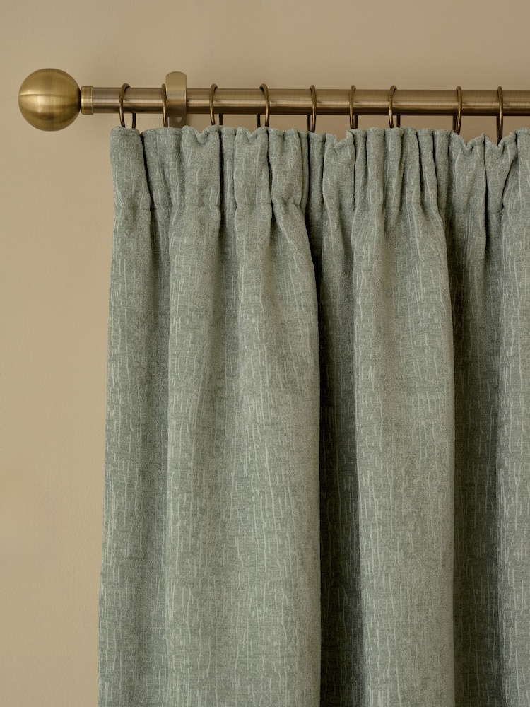 Sage Green Heavyweight Chenille Blackout/Thermal Pencil Pleat Curtains - Image 1 of 6 Sage Green Heavyweight Chenille Blackout/Thermal Pencil Pleat Curtains - Image 1 of 6