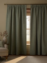 Sage Green Heavyweight Chenille Blackout/Thermal Pencil Pleat Curtains - Image 3 of 6