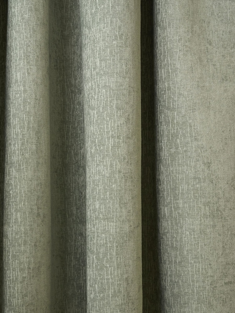 Sage Green Heavyweight Chenille Blackout/Thermal Pencil Pleat Curtains - Image 6 of 6 Sage Green Heavyweight Chenille Blackout/Thermal Pencil Pleat Curtains - Image 6 of 6