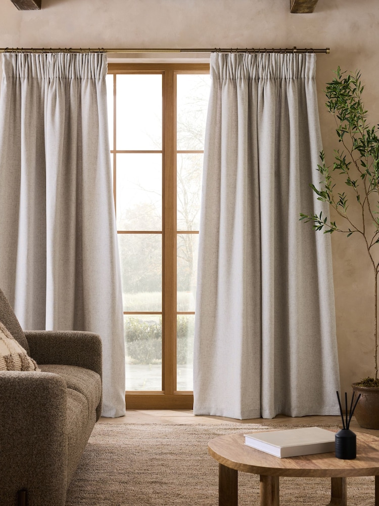 Natural Soft Weave Linen Blend Pencil Pleat Super Thermal Curtains - Image 2 of 5 Natural Soft Weave Linen Blend Pencil Pleat Super Thermal Curtains - Image 2 of 5