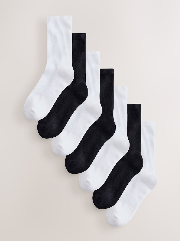 Black/White Ribbed Sport Ankle Socks 7 Pack - Image 1 of 5