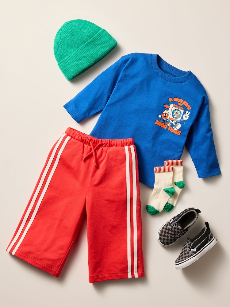 Red Wide Leg Side Stripe Joggers (3mths-7yrs) - Image 2 of 9 Red Wide Leg Side Stripe Joggers (3mths-7yrs) - Image 2 of 9