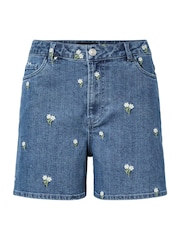 PIECES Embroidered High Waist Denim Shorts - Bild 1 von 2