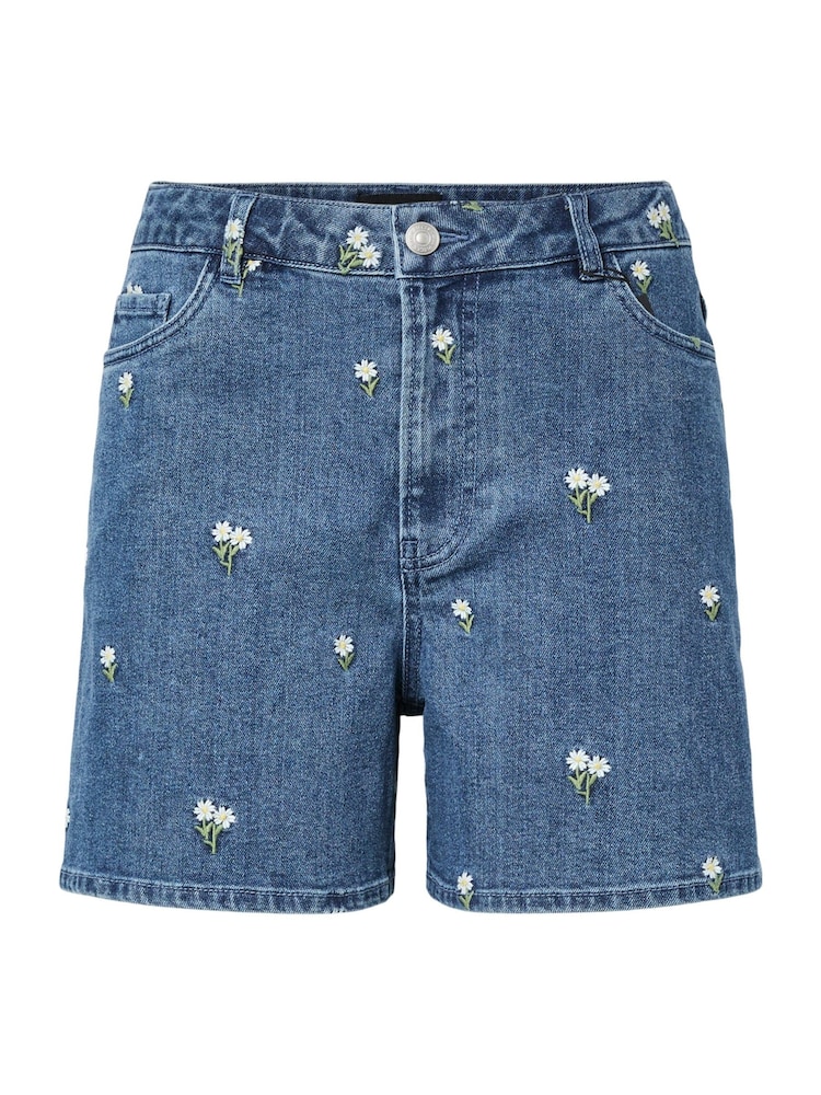 PIECES Embroidered High Waist Denim Shorts - Bild 1 von 2