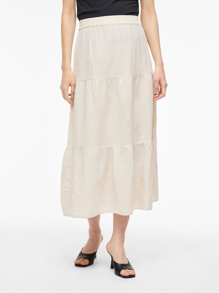 VILA Natural Linen Viscose High Waisted Ankle Maxi Skirt - Image 1 of 7