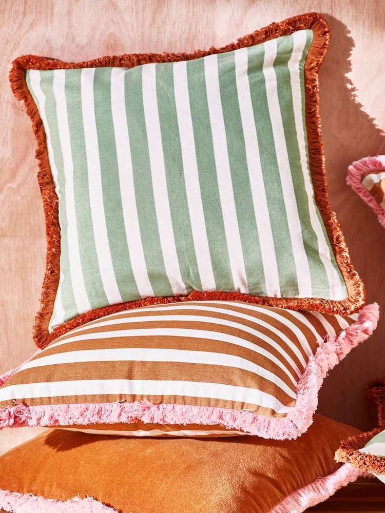 Oliver Bonas Green Issey Striped Cushion Cover - Image 1 of 6