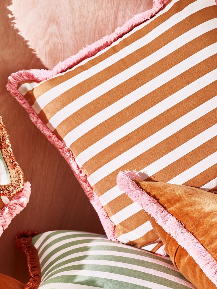 Oliver Bonas Brown Issey Striped Cushion Cover - Image 1 of 6