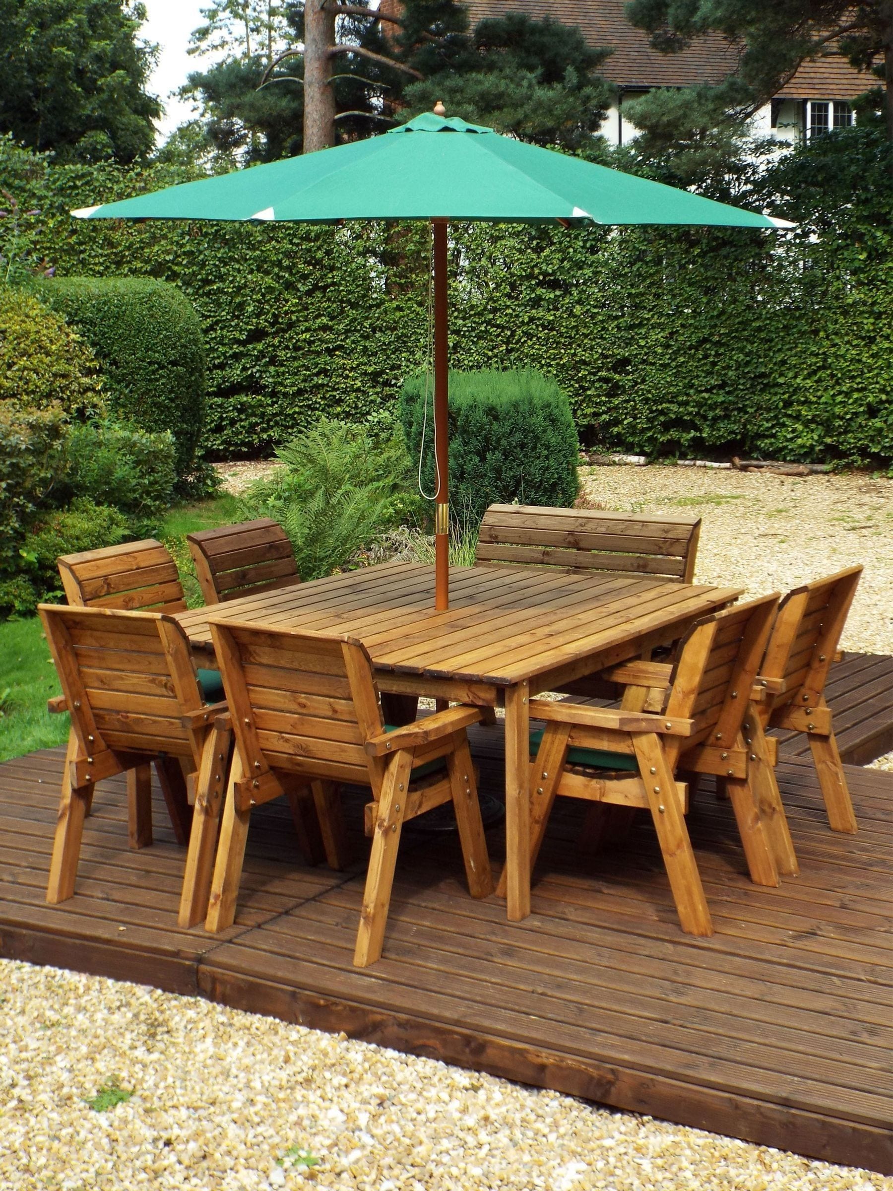 B&Q - Charles Taylor 8 Seater Wooden Square Table & 6 Chairs 1 Bench Parasol Green - Image 2