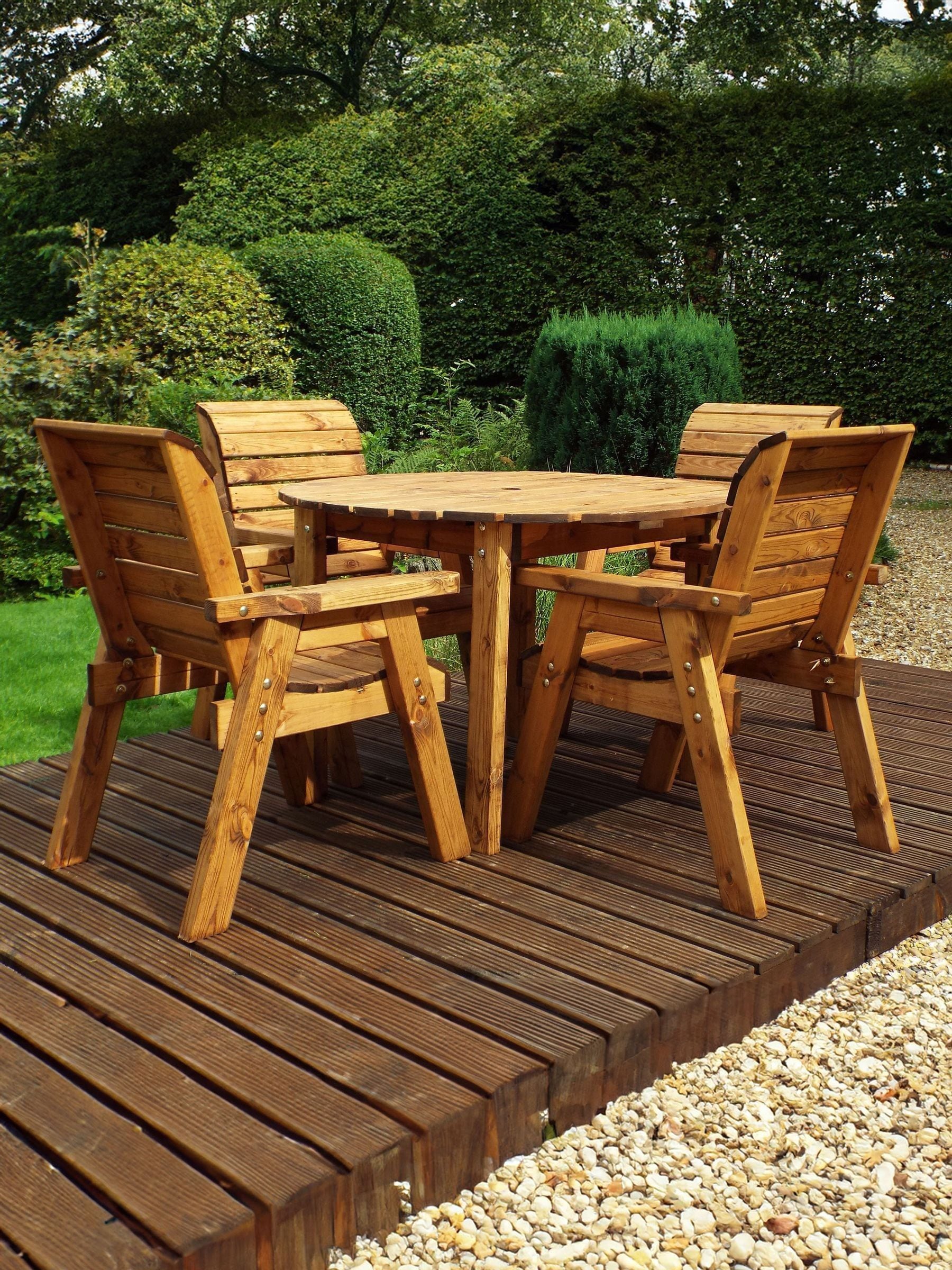 Charles Taylor Solid Wood 4 Seater Round Outdoor Dining Set With Green Cushions - Image 4