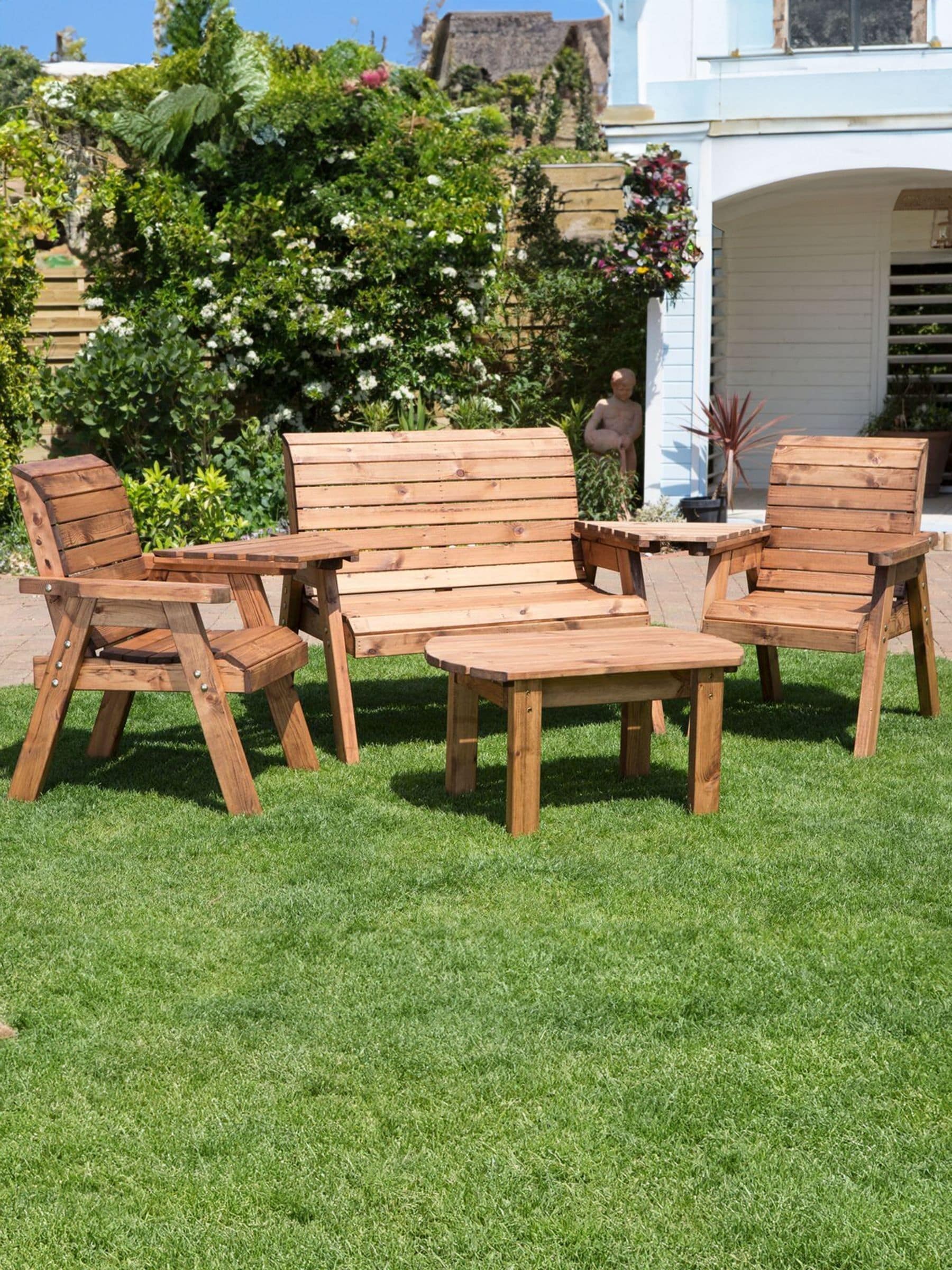 Charles Taylor Unisex Brown 4 Seater Garden Chair And Bench Set With Coffee Table - Image 1
