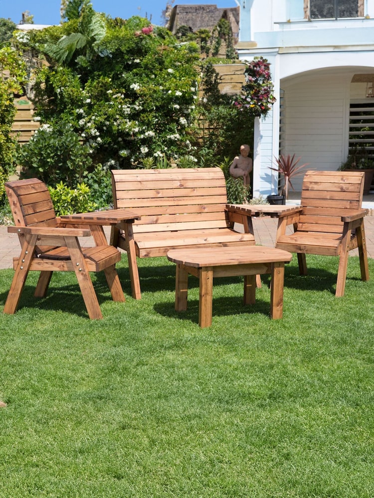 Charles Taylor Brown 4 Seater Garden Chair and Bench Set with Coffee Table - Image 1 of 1 Charles Taylor Brown 4 Seater Garden Chair and Bench Set with Coffee Table - Image 1 of 1