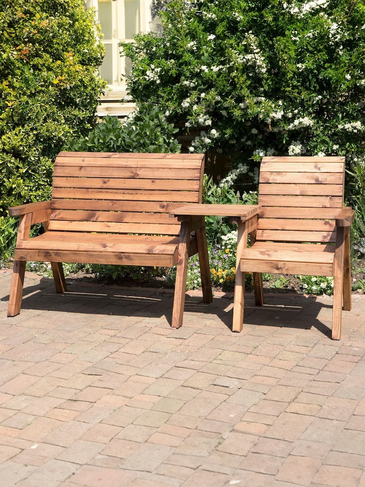 Charles Taylor Brown 3 Seater Straight Garden Bench Companion Set - Image 1 of 1