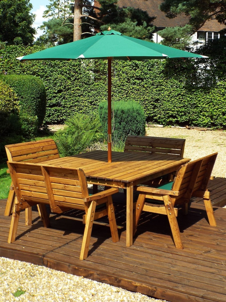 Charles Taylor Taylor Brown 8 Seater Square Garden Table Bench Set - Image 1 of 6