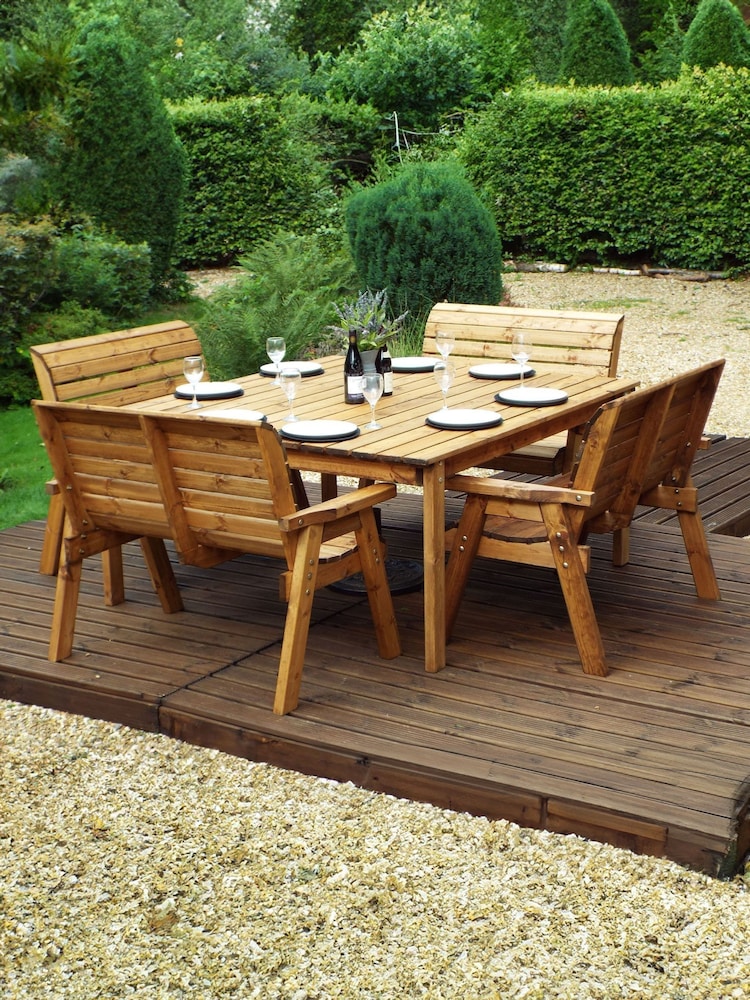 Charles Taylor Taylor Brown 8 Seater Square Garden Table Bench Set - Image 2 of 6