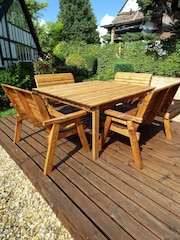 Charles Taylor Taylor Brown 8 Seater Square Garden Table Bench Set - Image 3 of 6