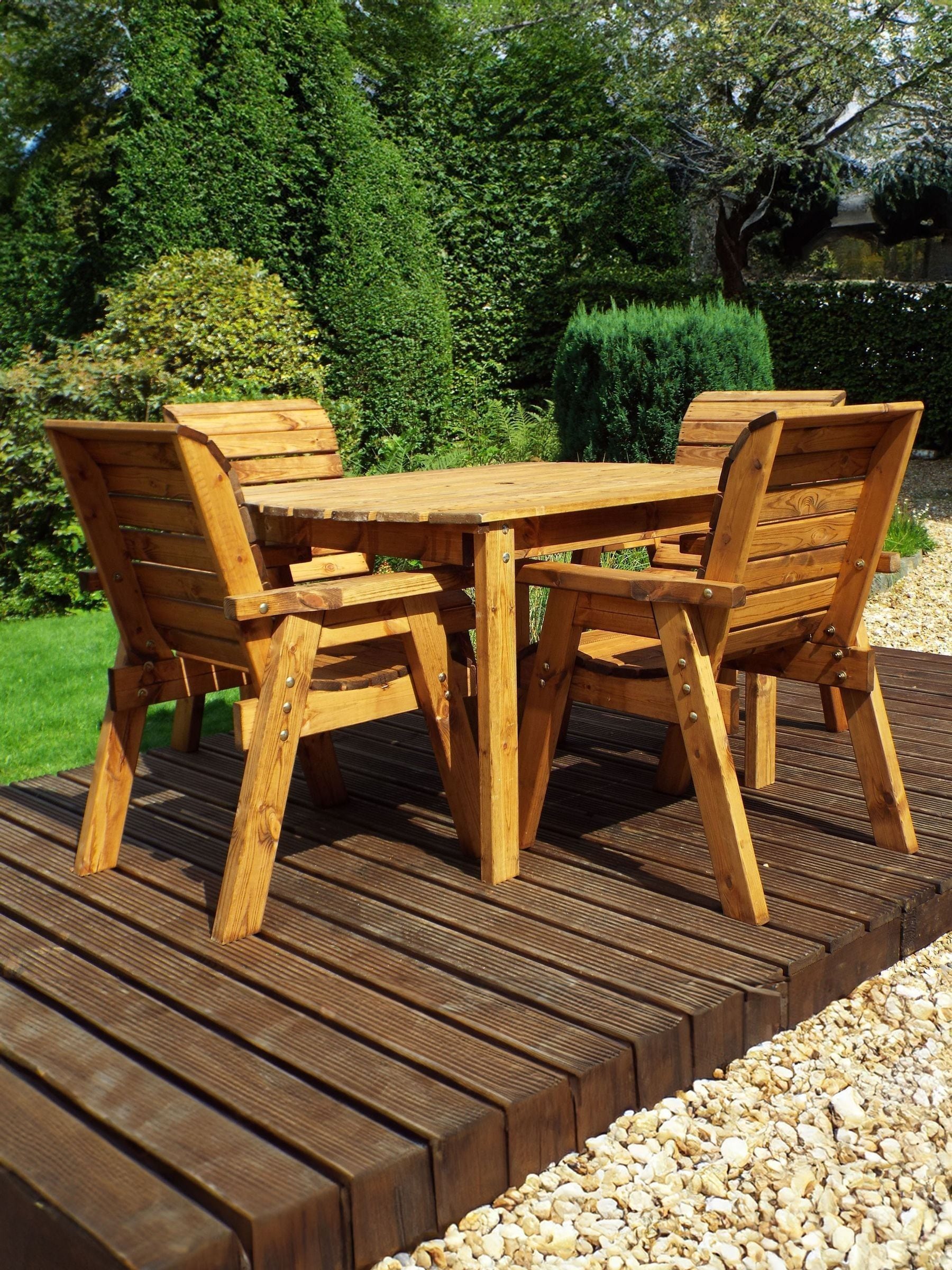 Charles Taylor 4 Seater Rectangular Garden Table Set - Brown Wood with Green Cushions & Parasol - Image 4
