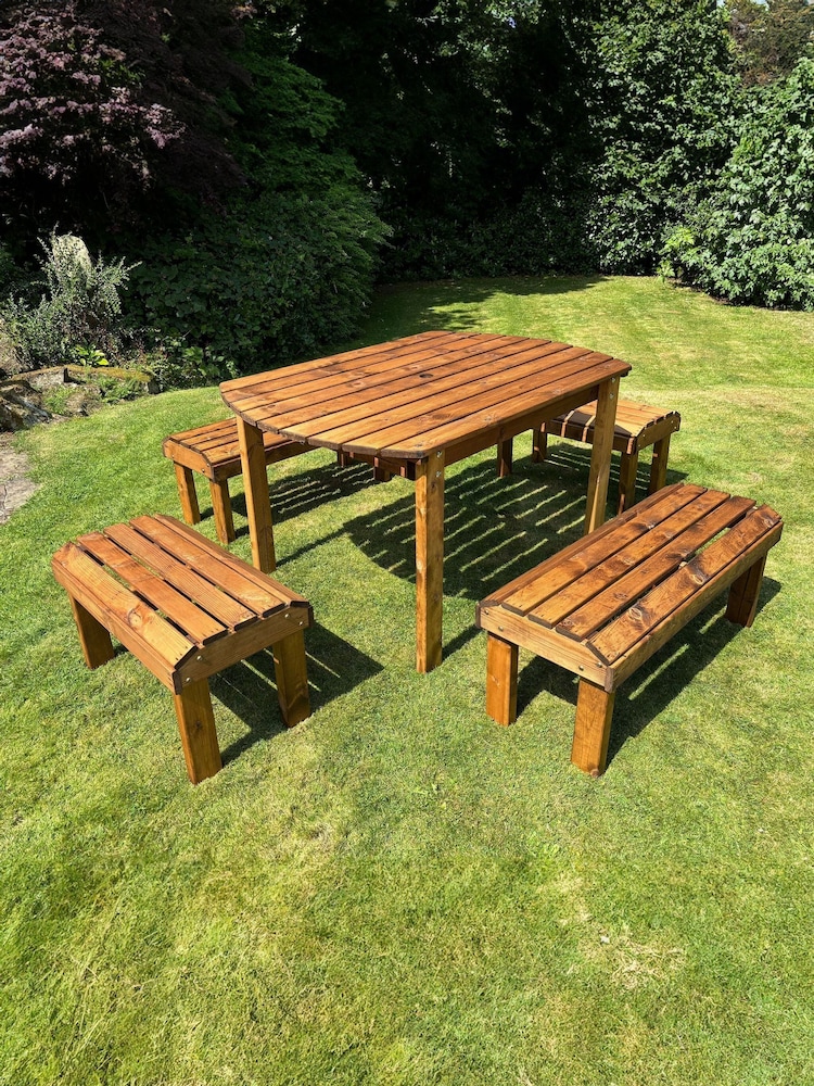 Charles Taylor Brown Knights 6 Seater Rectangular Garden Set - Image 2 of 6