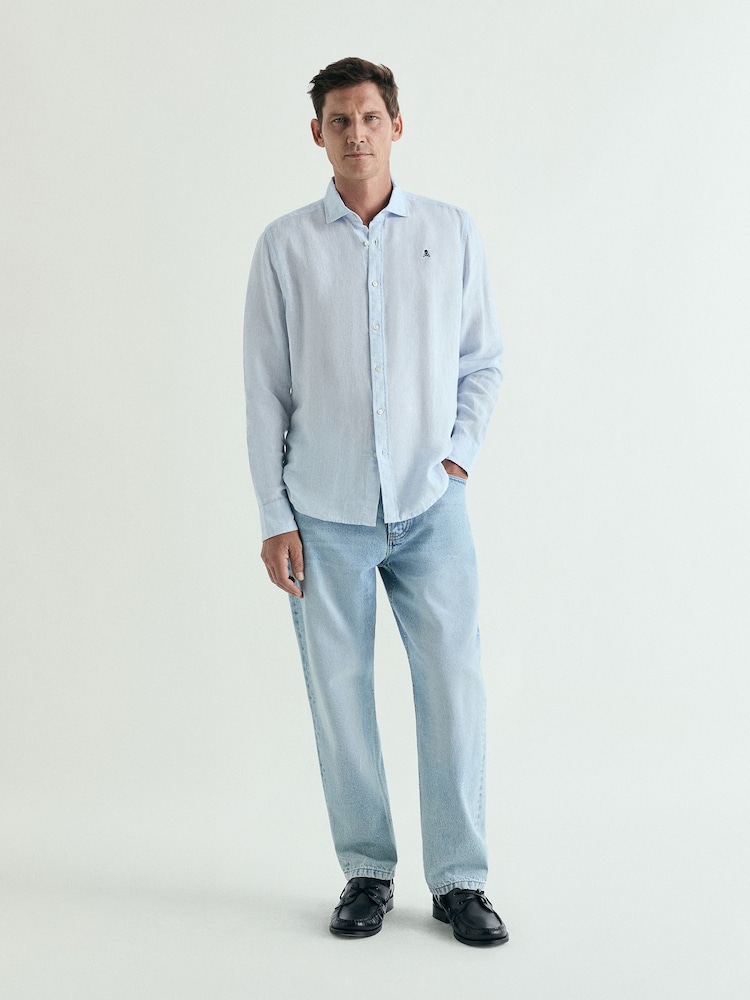 Scalpers Sky Blue Fancy Linen Shirt - Image 1 of 5