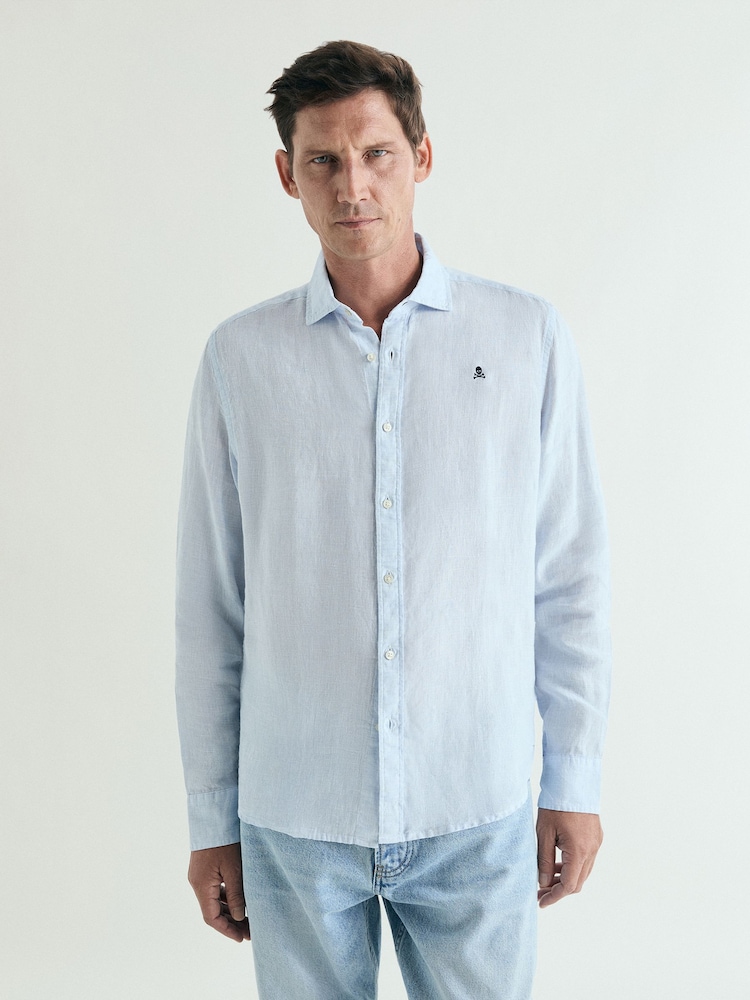 Scalpers Sky Blue Fancy Linen Shirt - Image 2 of 5