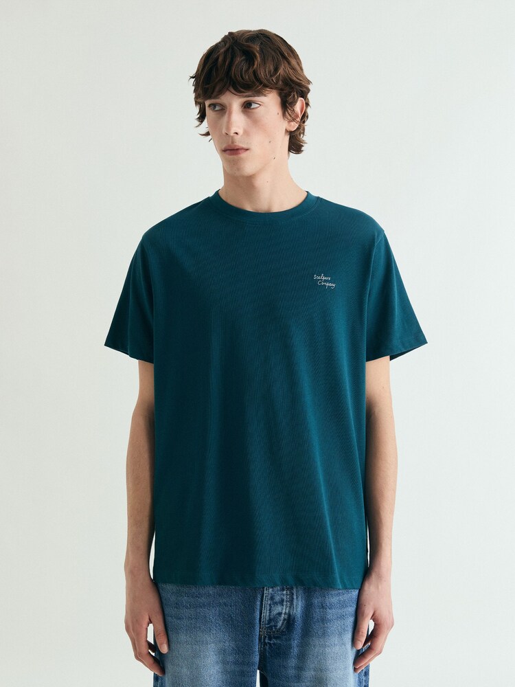 Scalpers Dark Green Medium Weight Embroidered T-Shirt - Image 1 of 5