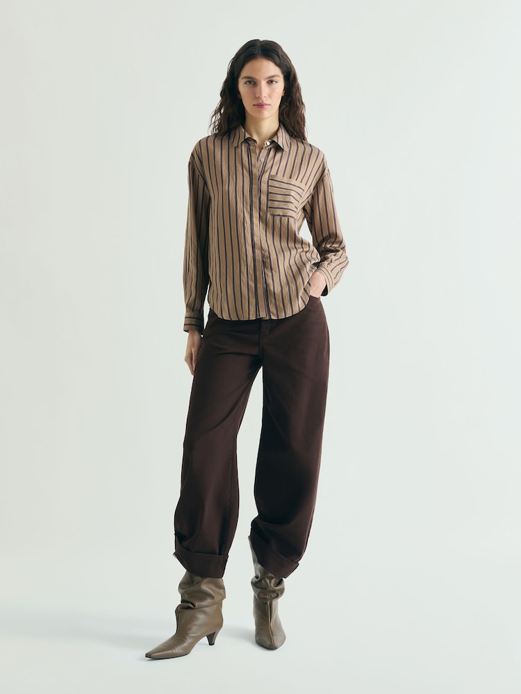 Scalpers Brown Stripes Shirt - Image 2 of 5 Scalpers Brown Stripes Shirt - Image 2 of 5