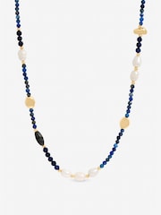 Jon Richard Navy Blue Lapis and Pearl Beaded Necklace - Image 1 of 1