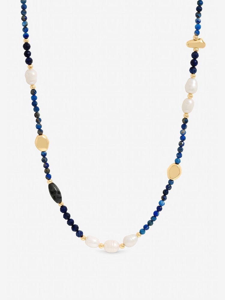 Jon Richard Navy Blue Lapis and Pearl Beaded Necklace - Image 1 of 1