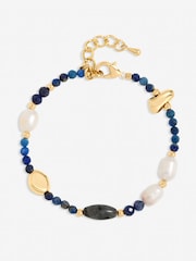 Jon Richard Navy Blue Lapis and Pearl Beaded Bracelet - Image 1 of 1