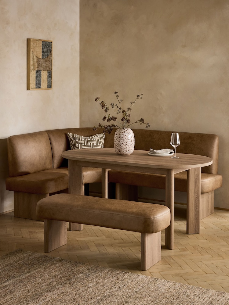 Easton Faux Leather Tan Brown Left Hand Corner Dining Table and Bench Set - Image 1 of 10