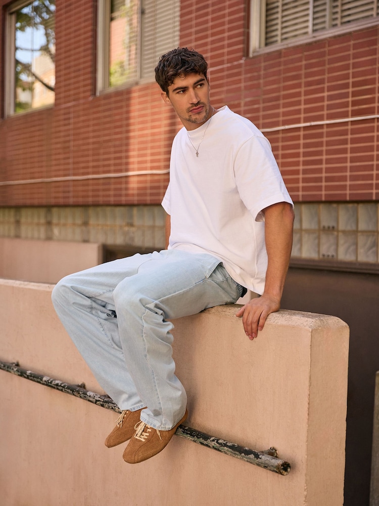 Light Blue Baggy Fit Elasticated Waist Drawstring Jeans - Image 1 of 11 Light Blue Baggy Fit Elasticated Waist Drawstring Jeans - Image 1 of 11