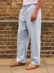 Light Blue Baggy Fit Elasticated Waist Drawstring Jeans - Image 3 of 11