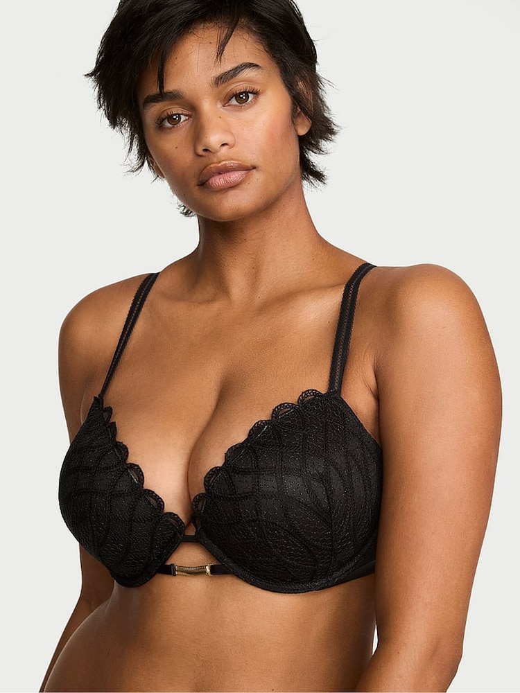 Victoria's Secret Black Push Up Viper Embroidey Bra - Image 1 of 2