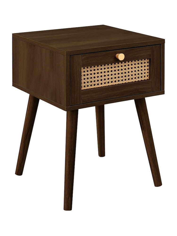 Birlea Walnut Croxley Rattan Effect 1 Drawer Bedside - Image 5 of 5 Birlea Walnut Croxley Rattan Effect 1 Drawer Bedside - Image 5 of 5