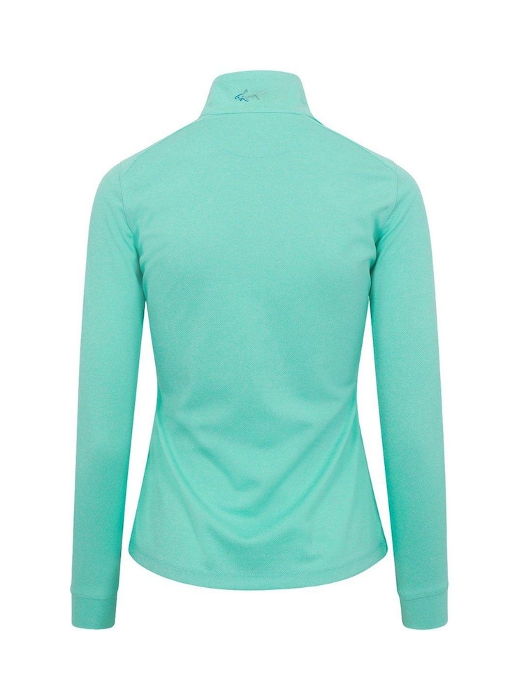 Greg Norman Green Ladies Freedom Performance Pullover Zip Golf Mid Layer Fleece - Image 2 of 3 Greg Norman Green Ladies Freedom Performance Pullover Zip Golf Mid Layer Fleece - Image 2 of 3