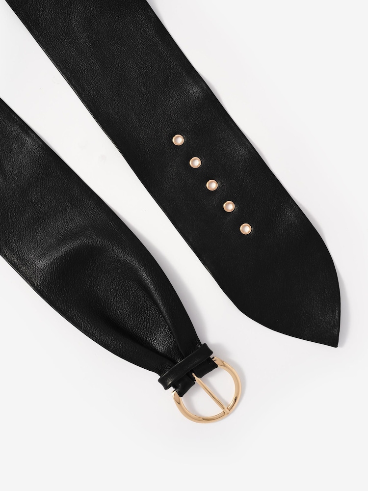 Mint Velvet Black Leather Soft Wide Waist Belt - Image 4 of 4