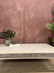 Kirei Home Whitewashed Hand Carved Mango Wood Coffee Table - Image 2 of 6