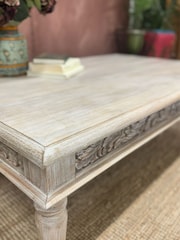 Kirei Home Whitewashed Hand Carved Mango Wood Coffee Table - Image 4 of 6