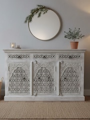 Kirei Home Creamwashed Three Door Three Drawer Mango Wood Jali Sideboard - Image 2 of 5