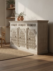 Kirei Home Creamwashed Three Door Three Drawer Mango Wood Jali Sideboard - Image 3 of 5