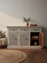 Kirei Home Creamwashed Three Door Three Drawer Mango Wood Jali Sideboard - Image 4 of 5