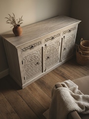 Kirei Home Creamwashed Three Door Three Drawer Mango Wood Jali Sideboard - Image 5 of 5